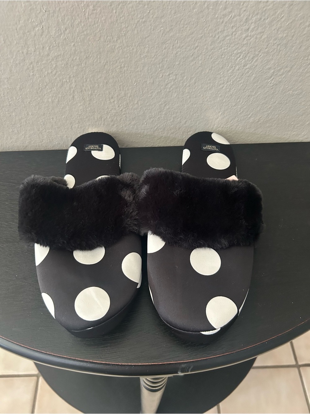 Polka Dot Faux Fur Slide Black/White - Women's slippers